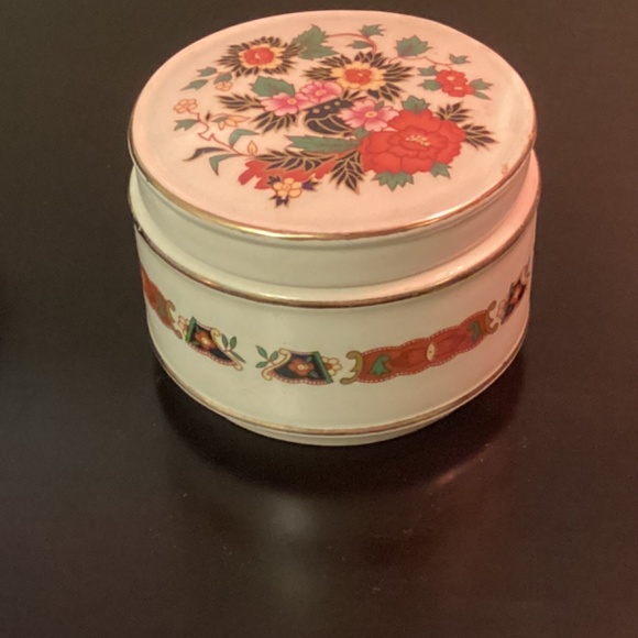 Sadler Ginger Jar & Matching Covered Trinket Dish Oriental Floral 24K Gold Trim - Picture 4 of 12